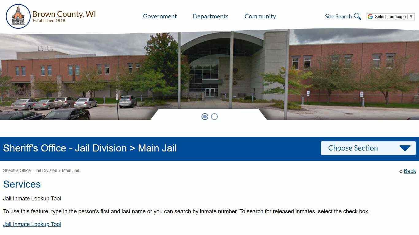 Brown County > Government > Sheriff's Office - Jail Division > Main Jail > Services > Jail Inmate Lookup Tool